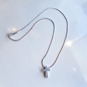 Nadri Cross Necklace Rhodium Plated Silver Tone Cubic Zirconia Pendant